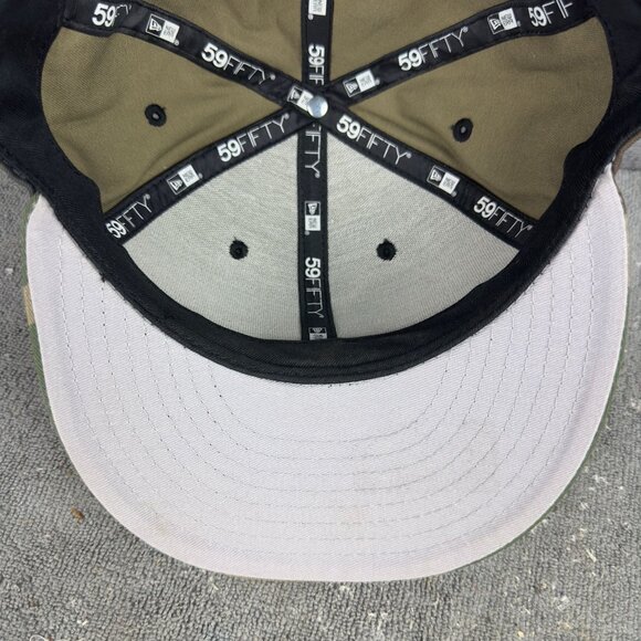 New Era Los Angeles Dodgers Camo Fitted Hat Size 7 1/8 Cotton Green & Brown - Picture 12 of 16